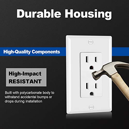 Image of (10 Pack) CML 15 Amp Decor Receptacle Outlet, Standard Decorator Electrical Wall Outlet with Wallplate, 15A /125V, UL Listed, White