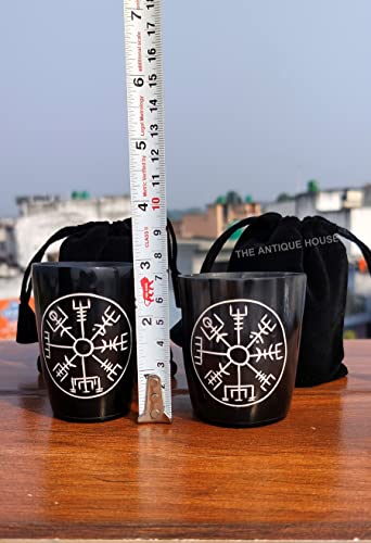 THE ANTIQUE HOUSE Viking Drinking Authentic Medieval Short Glass Horn Mug Whisky Vodka Handcrafted 3 Inch Cup with Black Velvet Bag Pack of 2 - Image 4