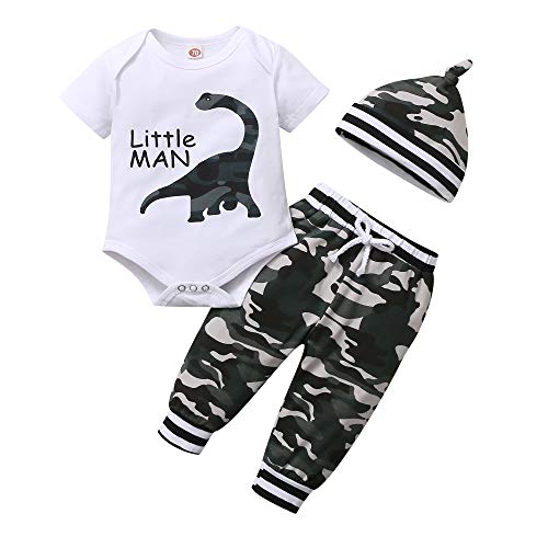Baby Boy Clothes Infant Boy Summer Clothes Little Man Newborn Outfit White Short Sleeve Romper Camo Pants Set Cute Baby Boy Outfits 0-3 Months (SL-White)