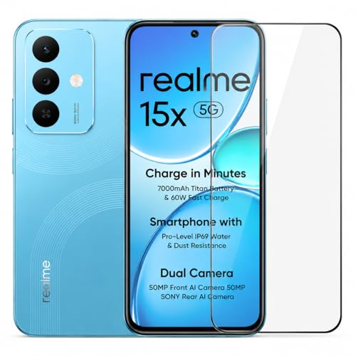 Image of EitanshaKart Military-Grade Tempered Glass Screen Protector Compatible for Realme 15x with Edge to Edge Coverage and Easy Self Installation kit (Realme 15x)