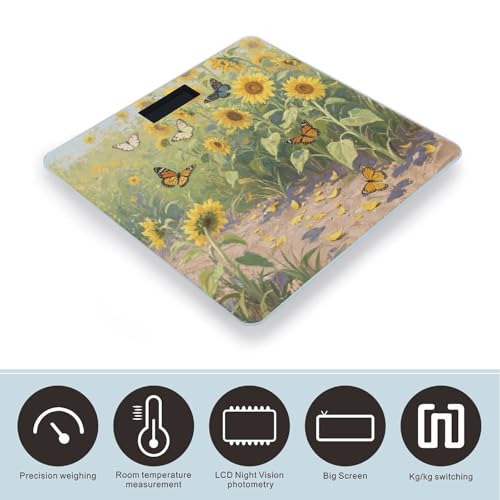 Báscula digital de baño con diseño girasoles 400lb miniatura 3