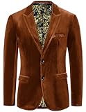 PJ PAUL JONES Velvet Blazer for MenSlim Fit Solid Suit Jacket Two Button Sport Coat Dinner Prom Brown M