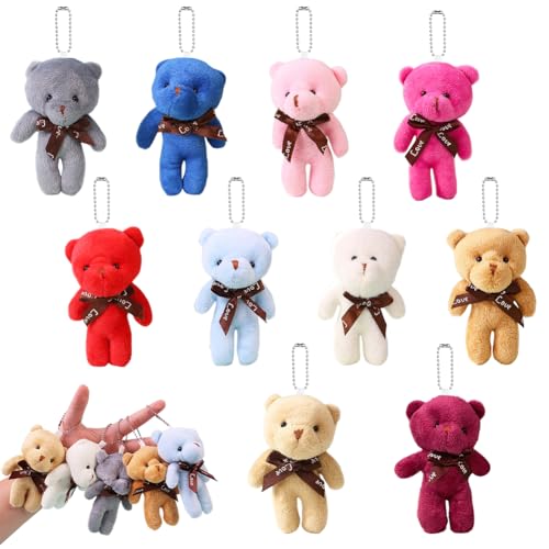 Oso de Peluche,llaveros de peluche de Oso,Colgante de oso 11cm,llavero de felpa suave,Accesorios para el pelo de muñecas,Mini animal de graduación pequeño algodón oso regalo de cumpleaños infantil