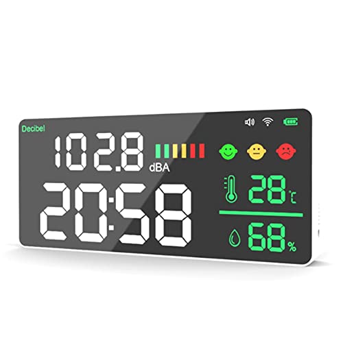 Surluoen TUYA Wifi Medidor de Sonido de Decibelios Digital Montado en la Pared Probador de Ruido Inteligente Monitor de Temperatura y Humedad LED Pantalla Grande