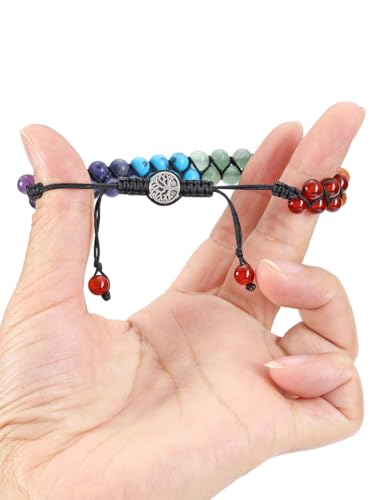 MANIFO 7 Chakra Healing Crystals Bracelet Womens Reiki Stone Rope Braided Gemstone Bracelets with Life Tree Charm Christmas Gift4