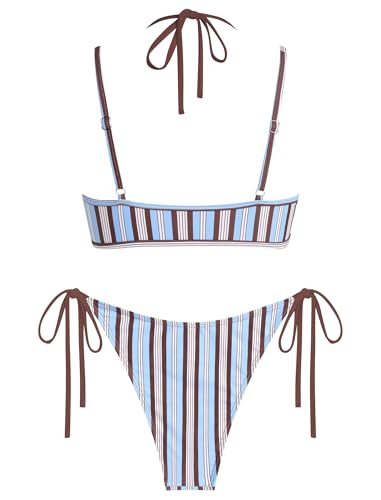 Image of ZAFUL Women's Polka Dot Bikini Set Double Layer Halter Swimsuit Colorblock Side Tie 2 Piece Bathing Suit