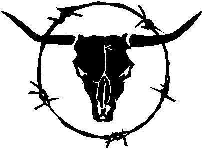 Black Vinyl Decal - Longhorn Bull Skull Barb Wire Farm Country, Die Cut Decal Bumper Sticker for Windows, Cars, Trucks, Laptops, Etc.