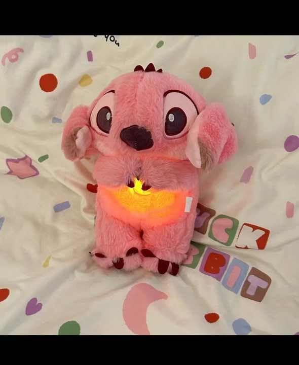 Image of Tinytotem Stitch Sleeping Breathing Teddy with Music and Light Soft Toy for Girls Huggable Heart Beat Plush Toys for Kids & Babies Cuddly Animal Stuff Huggable Gifts for Toddlers Pink 32 cm