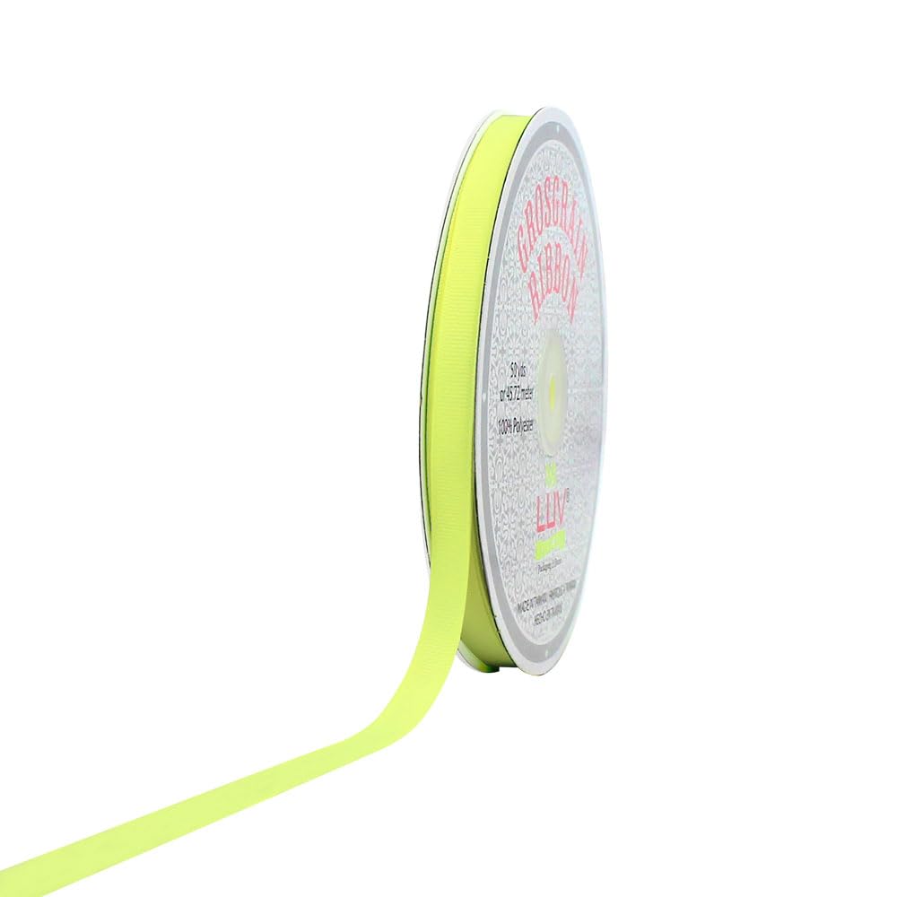 Creative Ideas Solid 3/8-Inch Grosgrain Ribbon, 50-Yard, Neon Yellow