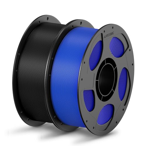 ANYCUBIC PLA Filament 1.75mm Bundle, 3D Printing PLA Filament 1.75mm Dimensional Accuracy +/- 0.02mm, 1KG Reusable Spool (2.2 lbs), 2KG Black + Blue 2*1kg Pla (Black & Blue)