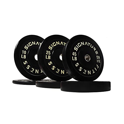 Signature Fitness 2" Olympic Bumper Plate Weight Plates with Steel Hub in Pairs or Sets - 100% Virgin Rubber