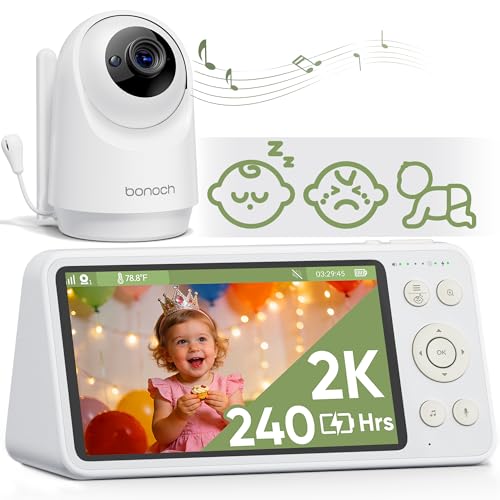 bonoch 2K Baby Monitor with Camera and Audio, 5.5' Smart No WiFi Video Baby Camera, 240h Battery, 1600ft Long Range, Crying/Motion/Turnover Detect,...