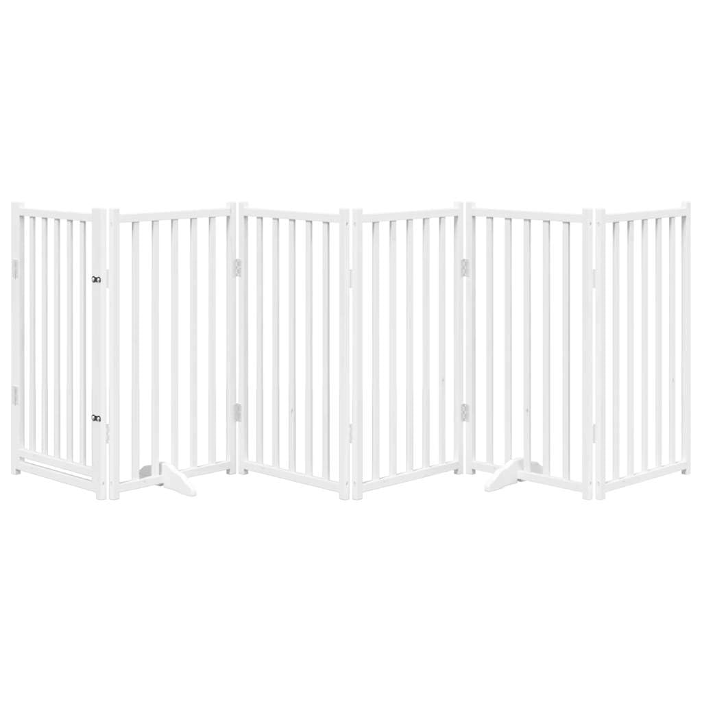 Puerta plegable para perros (6 piezas, madera de abeto maciza, 300 cm, con puerta, independiente, con patas de apoyo, ideal como barrera, protección y seguridad para perros y cachorros)