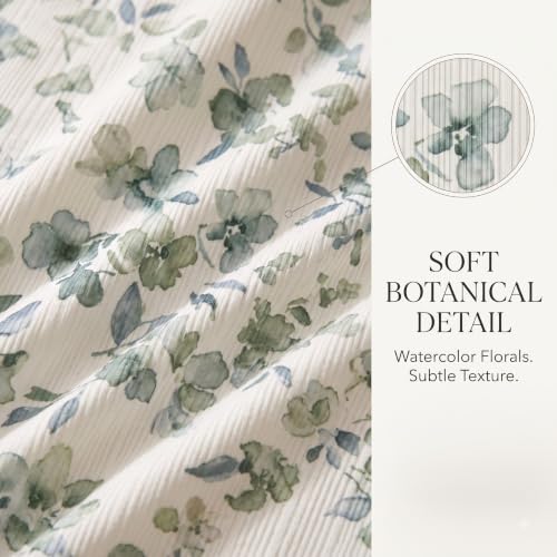 Image of VAS COLLECTIONS 240 TC Premium Fitted Bedsheet, Floral Printed King Size Elastic Deep Pocket Mattress Cover, Soft Breathable Bed Sheet for Bedroom, 72 x 78 + 10 Inches (183 x 198 + 25 cm) - Sage
