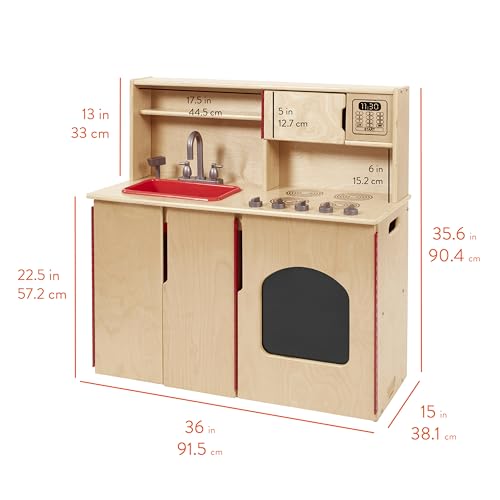 Image of Back2School Express Chef's Station Kids Pretend Play Kitchen, Wooden Playset, Natural