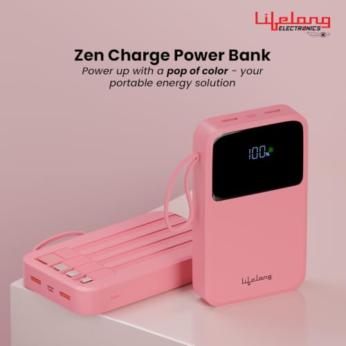 Image of Lifelong Electronics 10000mAh 22.5W Fast Charging Power Bank | 3 Inputs (1 Built-in USB A Cable + 1 C + 1 Lightning Port) & 6 Outputs (3 Built-in Cables + 1 C + 2 A Port) | Small Pocket Size Powerbank