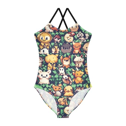 Cartoon Animals Pixel Style Girls Swimsuit One Piece Bathing Suit for Baby Girls' Swimwear 3-10T