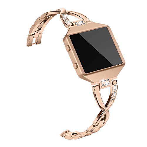 Wearlizer Replacement Metal Bands for Fitbit Blaze Band for Women with Frame Large Small Accessories X Style Rose Gold