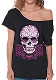 Awkwardstyles Sugar Skull Pink Roses Off Shoulder Tops T-shirt + Bookmark