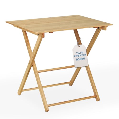 Tomaino - Tavolo Pieghevole Legno Quadrato Salvaspazio - Tavolo Richiudibile Da Interno ed Esterno - Tavolino Richiudibile Portatile per Giardino, Balcone, Campeggio