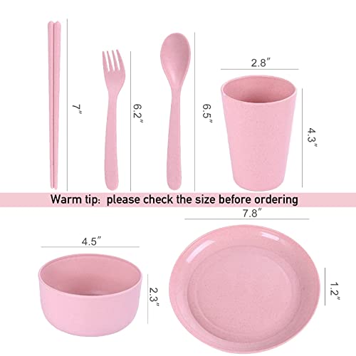 Deecoo Wheat Straw Dinnerware Sets Of 4 (24Pcs), Unbreakable And Lightweight Serving Bowls, Cups, Plates, Chopsticks, Forks, Spoons Set, Microwave & Dishwasher Safe Dish Bowl For Kids Or Picnics #TOP1