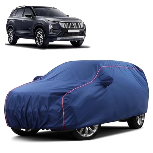 Image of Sulfar 100% Water Resistant Car Body Cover Compatible with Mirror for Tata Safari (Triple Stitched, Full Bottom Elastic, Blue Taffeta with Red Piping)