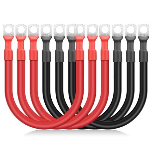 Image of Linkstyle 6PCS 2 AWG Battery Cables, 30CM 2 Gauge Pure Copper Battery Inverter Cables, with 3/8" Lugs Terminals, for Car Boat RV Marine Solar Panels