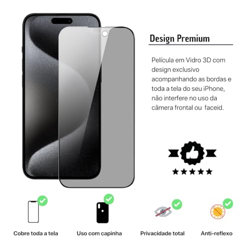 Película De Vidro Privacidade 3D Anti Spy Tela Toda Para iPhone + Película Lente de Câmera (iPhone 1