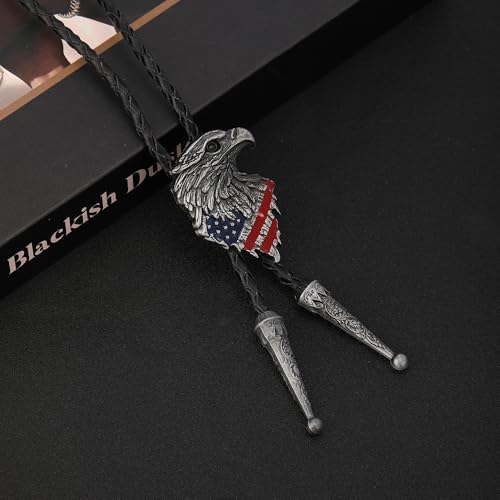 Image of USA 250th Anniversary Western Cowboy Patriotic Eagle Bolo Tie | Premium braided leather, anti-tarnish alloy pendant, adjustable sliding clasp, patriotic bolo tie for USA 250th Anniversary