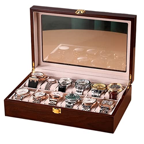 Boîtier de montre en bois 12 compartiments avec vitrine pour rangement bijoux