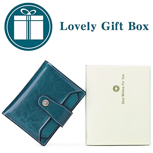 Image of Falan Mule Women's Wallet, Genuine Leather, Bifold, RFID Blocking, Peacock Blue, 10 Slots, 2 Windows, 1 Zipper Pocket, 2 Compartments