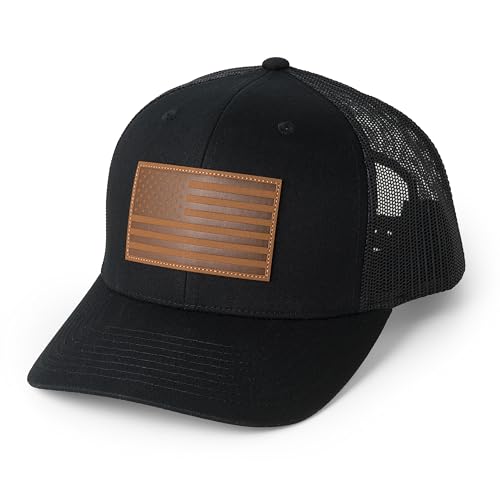 Image of 13 STRIPES American Flag Hat - Leather Patch Mesh Back Snapback Hat for Men & Women USA Flag Trucker Hat, Casual Unisex Hat