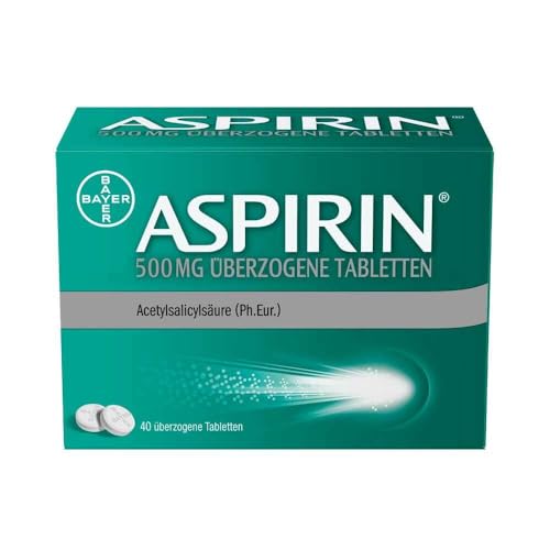 Aspirin Tablette | gegen Kopfschmerzen | schnelle und effektive Wirkung | gute Verträglichkeit klinisch belegt | 500mg ASS | 40 Stück