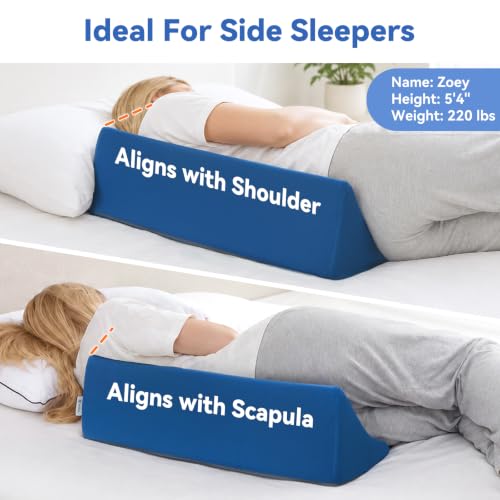 Image of Vekkia Wedge Pillow for Side Sleeping, Positioning Back Support Pillow with Firm Support for Side Sleeper, Bedsore Prevention, Post-Surgery Recovery, Back Pain, Machine Washable Cover, Blue