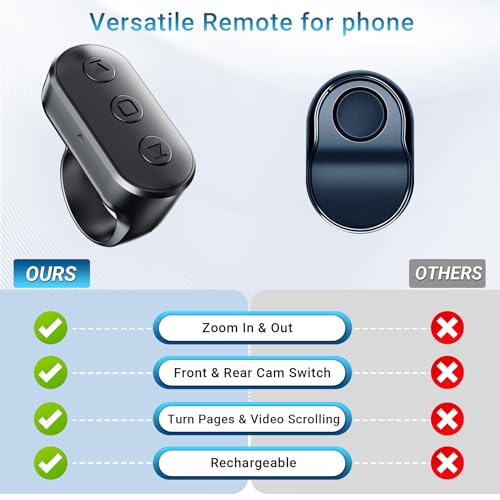 Image of Wireless Ring Remote for iPhone Android Camera with Zoom. Phone Front /Rear Camera Flip Shutter, Must Have Selfie Accessories for Content Creator Tiktok YouTube Photo Video Recording