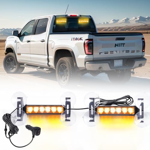 2X 6.1 inch Emergency Strobe Lights Amber12 LED Hazard Warning Flashing Safety Dash Front/Rear Windshield Deck Split Lights Surface Mount for Construction Vehicles Tow/Plow Trucks