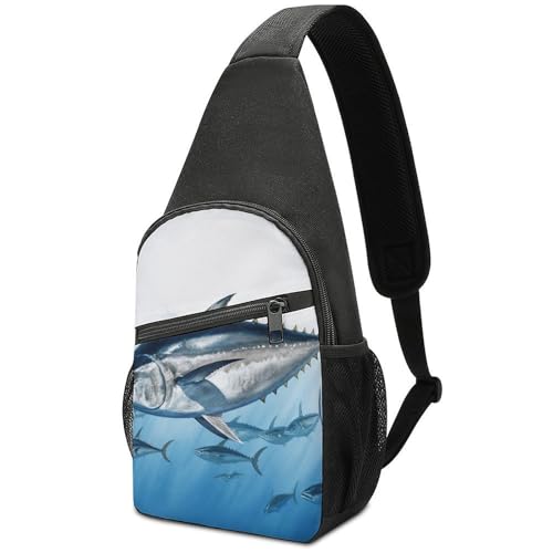 Bolso bandolera impermeable Bluefin Tuna Thunnus, mochila bandolera ligera para hombre y mujer, de tela Oxford duradera, para viajes al aire libre, senderismo y ciclismo, con múltiples bolsillos.