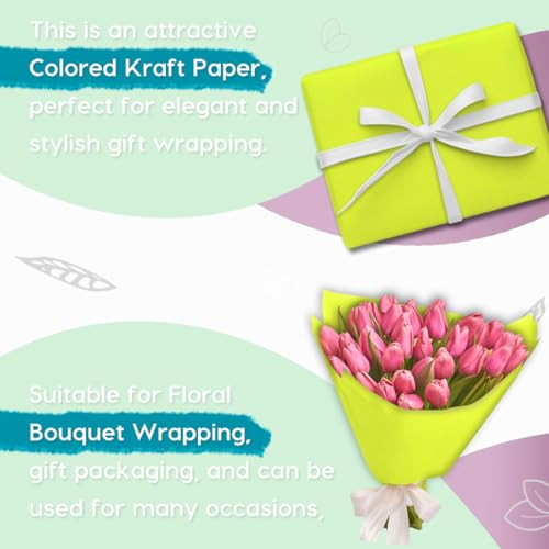 Image of SMART&CASUAL 36 inch x 1,500 inch (125') Neon Green Kraft Craft Paper Roll for Gift Wrapping Bulletin Board Bouquet Flower Art Packing Parcel Table Covering 80GSM 55LB (Neon Green, 36 inch x 125')