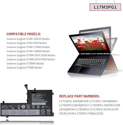 Image of WeFly L17L3PG1 Laptop Battery Compatible for Lenovo Legion Y530-15ICH Y540-15IRH-PG0 Y540-17IRH-PG0 Y740-15IRHG Y740-15IRHG Y7000 2019 Y7000-2019-PG0 Y7000P L17M3PG3 L17C3PG1 L17S3PG1 Laptop Battery