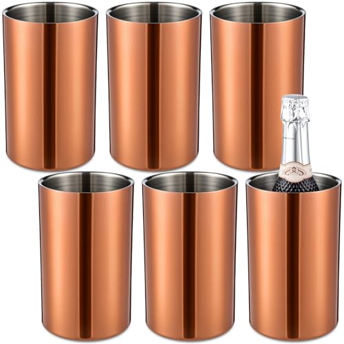 Potchen 6 Pack Wine Chiller Bucket Wine Bottles Cooler Bulk, Stainless Steel Double Wall Insulated Champagne Ice Bucket for Parties,Fits for 750 ml Bottles (Copper)
