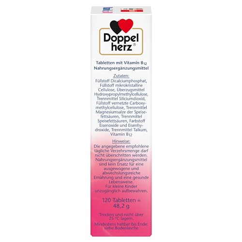 Doppelherz Vitamin B12 500 - Hochdosiert mit 500 µg Vitamin B12 pro Tablette - vegan - 120 Mini-Tabletten