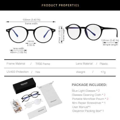 Image of Gleyemor Blue Light Glasses for Men Women, Vintage Round Frame Eyeglasses