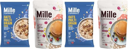Image of Mille Zero Added Sugar Breakfast Combo | Millet and Oats & Classic Pancake | Instant Multigrain High Protein Breakfast Cereal | Pack of 4 | 500 + 250g