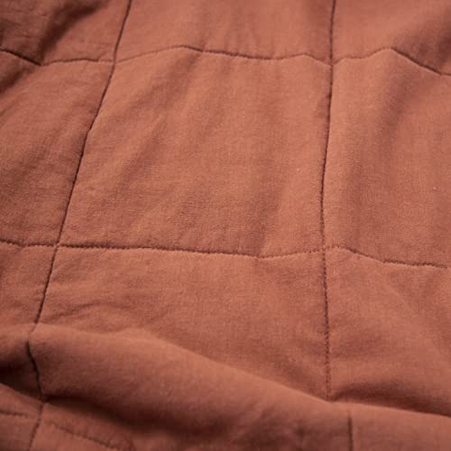 Meadow Park Stonewashed Linen Blend Box Stitch Quilt And Matching Pillow Shams 3Pcs Set, Queen Size, Cayenne Color #TOP3