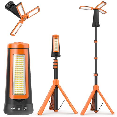 Projecteur de chantier LED rechargeable avec trépied, à intensité variable,
