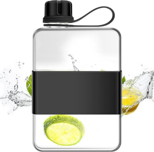 Slim Flat Square Pocket Bottle, 1Pc Portable Flat Slim Drinking Bottle, Tritan Transparent Flat Water Bottle Small Water Bottle Square Pocket Bottle Water Flask, Black