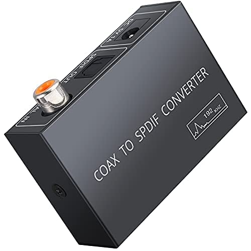 Adaptador Coaxial a Óptico Unidireccional 192kHz Convertidor de Audio Coaxial a Óptico Toslink SPDIF Soporta LPCM2.0 / DTS/Dolby-AC3 Compatible para TV DVD PS4 BLU-Ray Amplificador