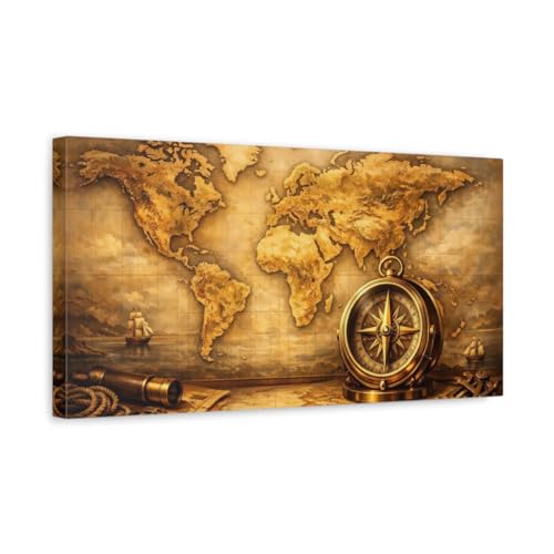 Tableau carte du monde vintage marron doré salon bureau
