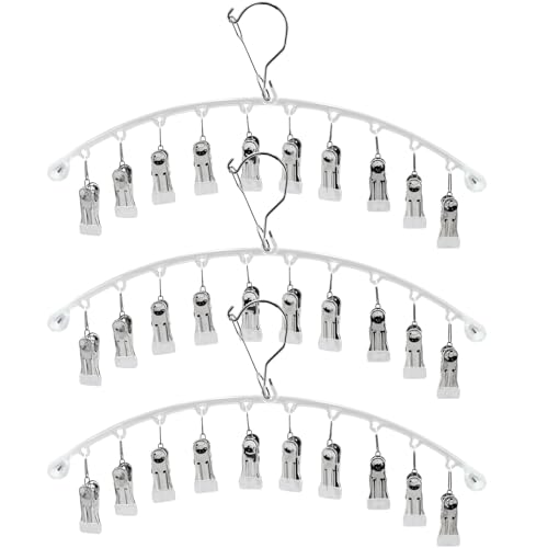 3Pack Legging Organizer for Closet,Upgrade Skirt Pants Hangers with Clips, Metal Yoga Pants Hangers 10 Clips,Hangers Space Saving Closet Organizers Rubber Coated Organizers Leggings Hanger(White)