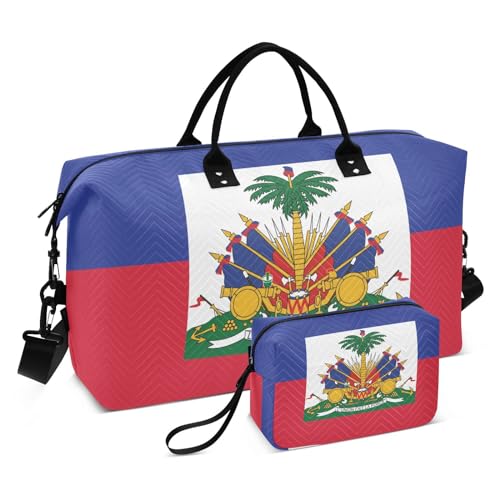 Aflyko Travel Duffel Bag Haiti Flag Sport Tote Gym Bag Weekender Overnight Bag for Men Women Flight Approved Carry On Bag Fitness Dance Go-To Bag Daily Bag